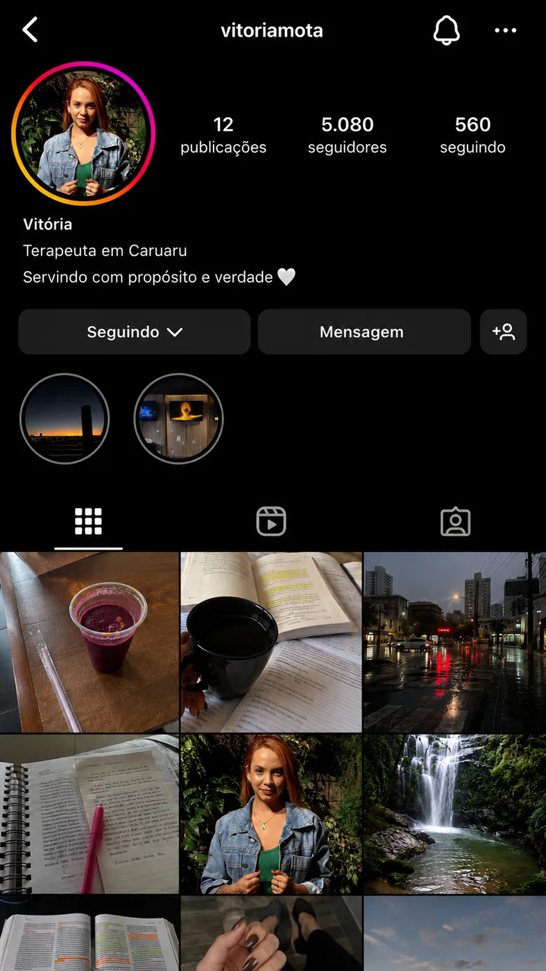 Exemplo de perfil amador no Instagram