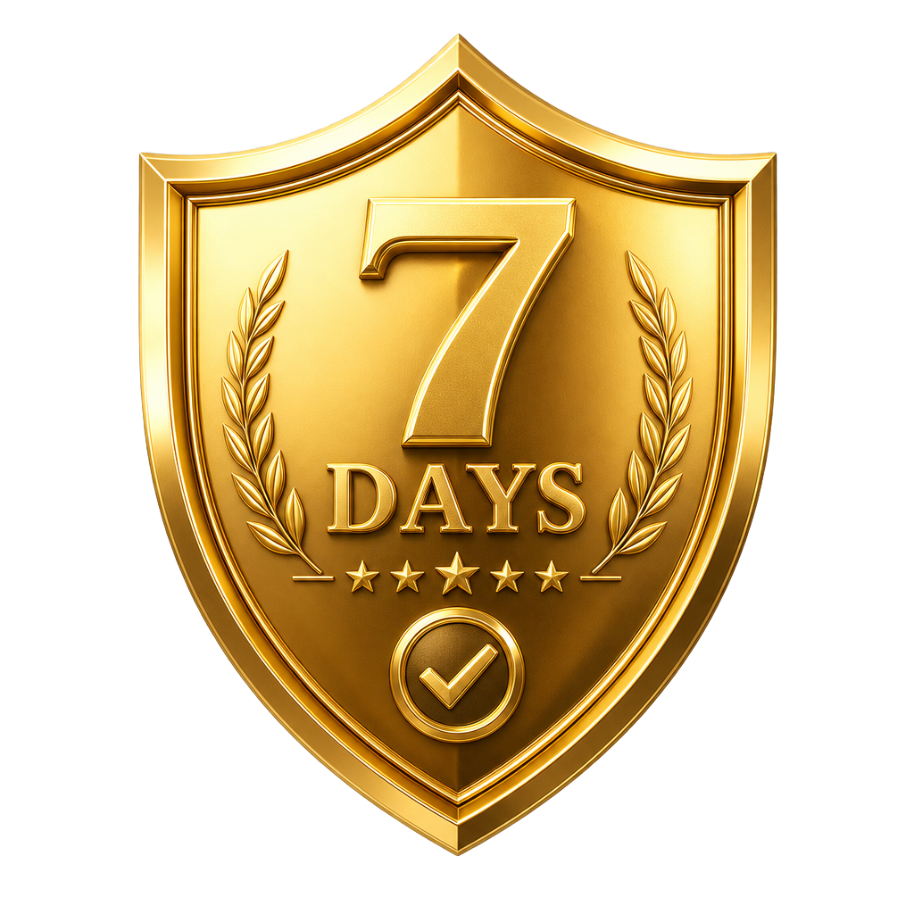 Escudo dourado 3D de garantia de 7 dias